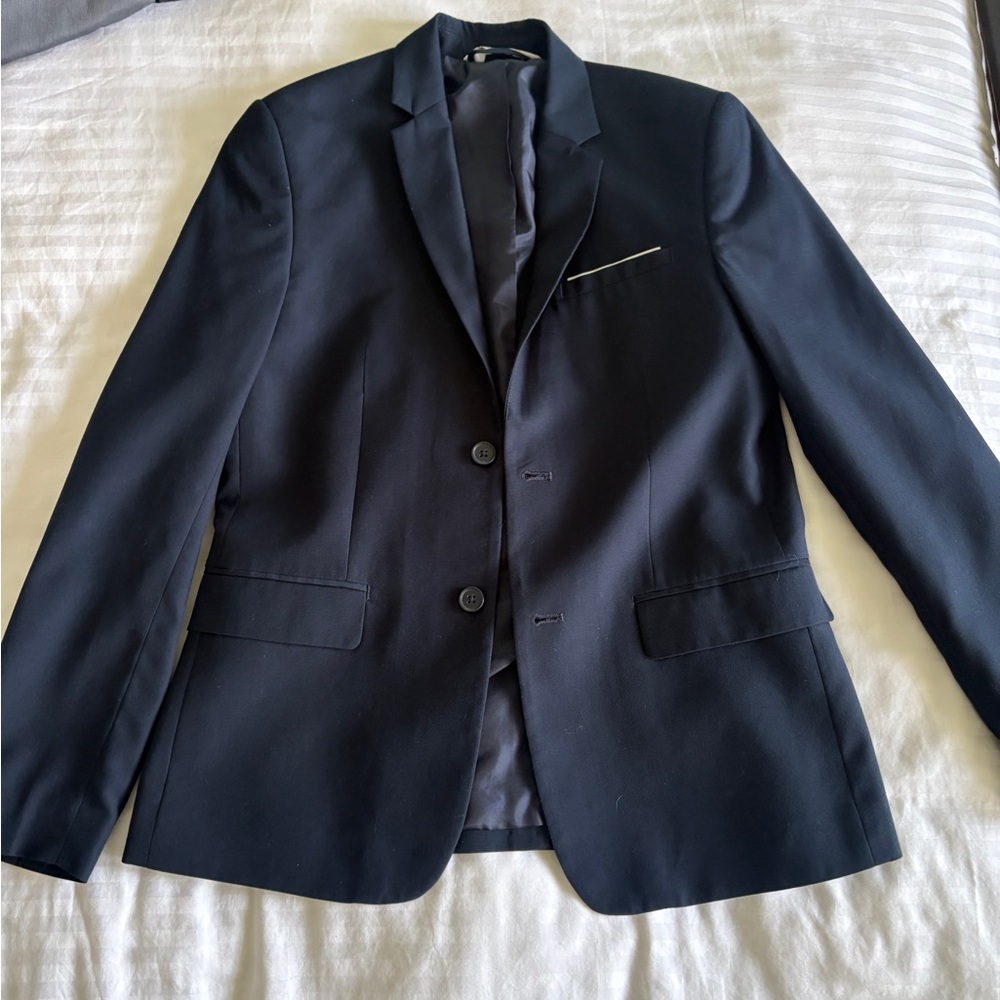 Boys Blue 2 Piece Suit Set with Brooks Brothers Shirt and Brown Belt